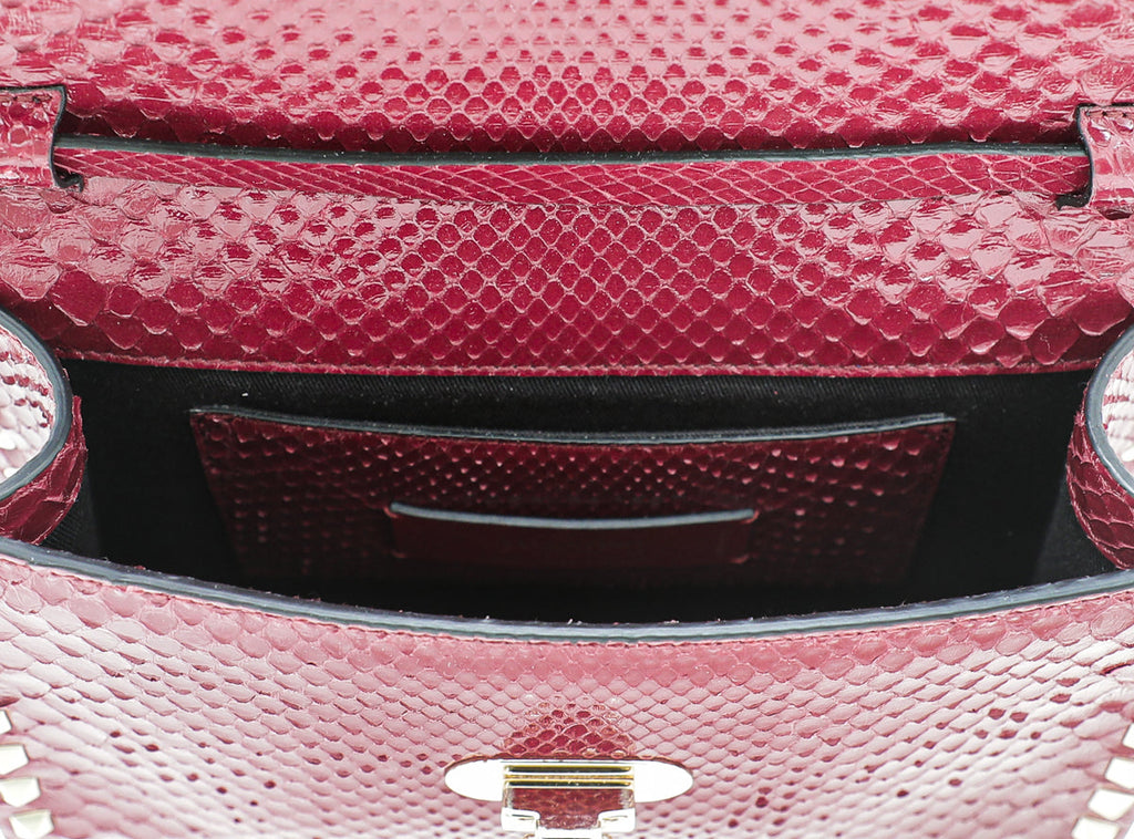 Valentino Maroon Python Rockstud Flip Lock Small Crossbody Bag