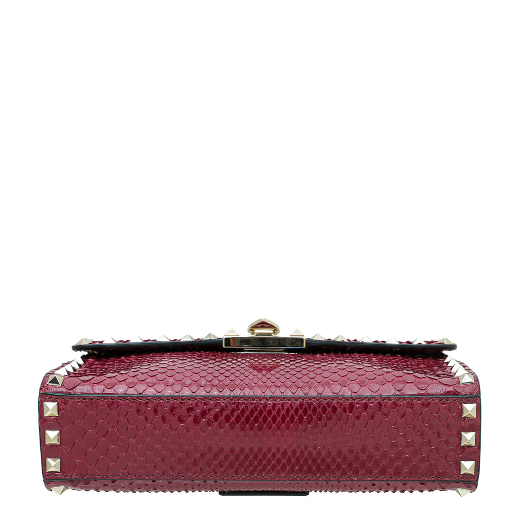 Valentino Maroon Python Rockstud Flip Lock Small Crossbody Bag