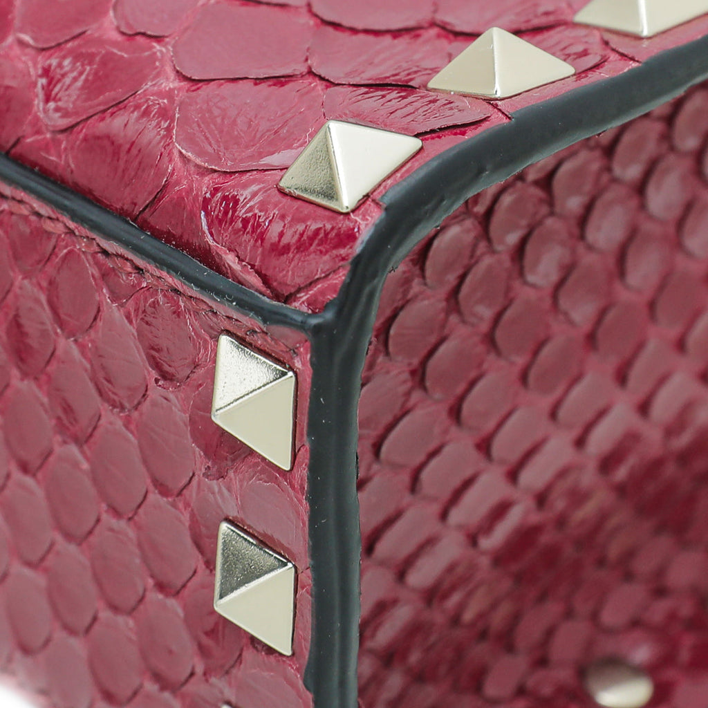Valentino Maroon Python Rockstud Flip Lock Small Crossbody Bag