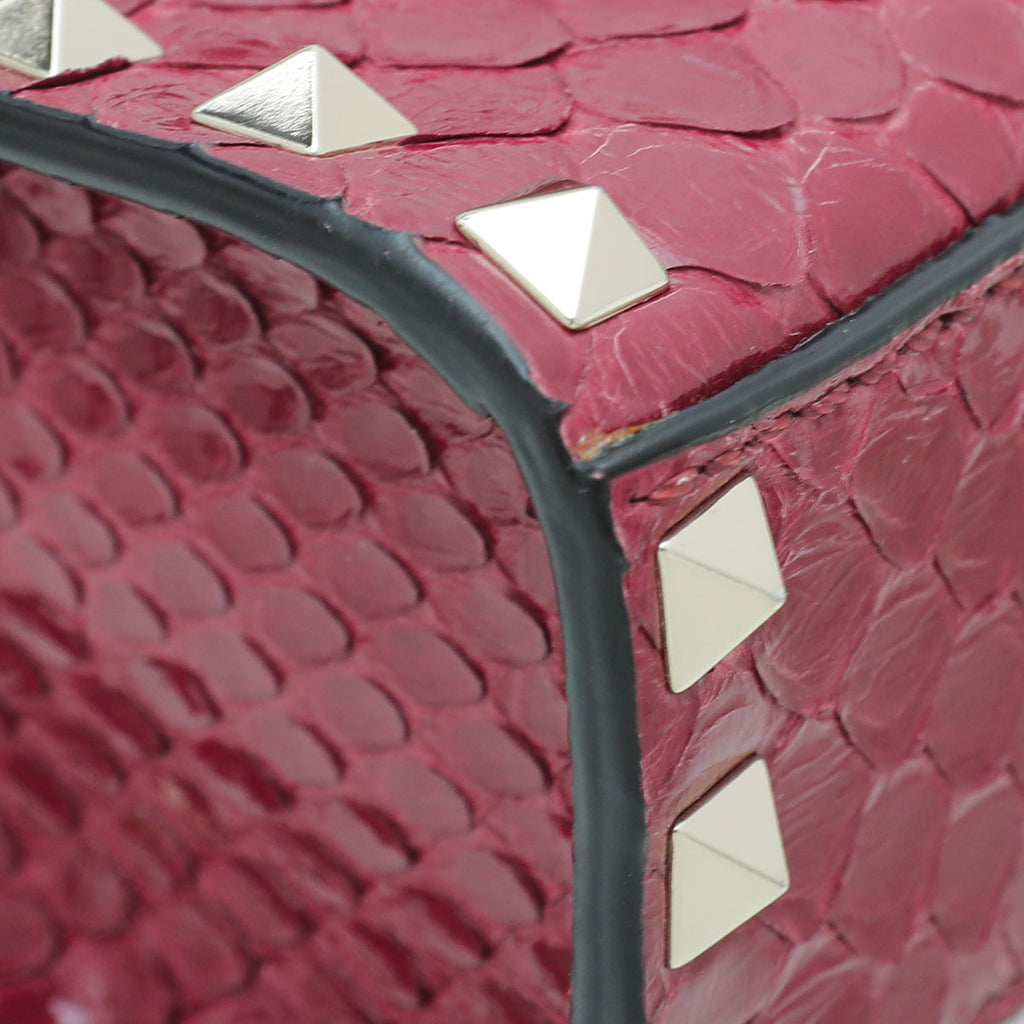 Valentino Maroon Python Rockstud Flip Lock Small Crossbody Bag