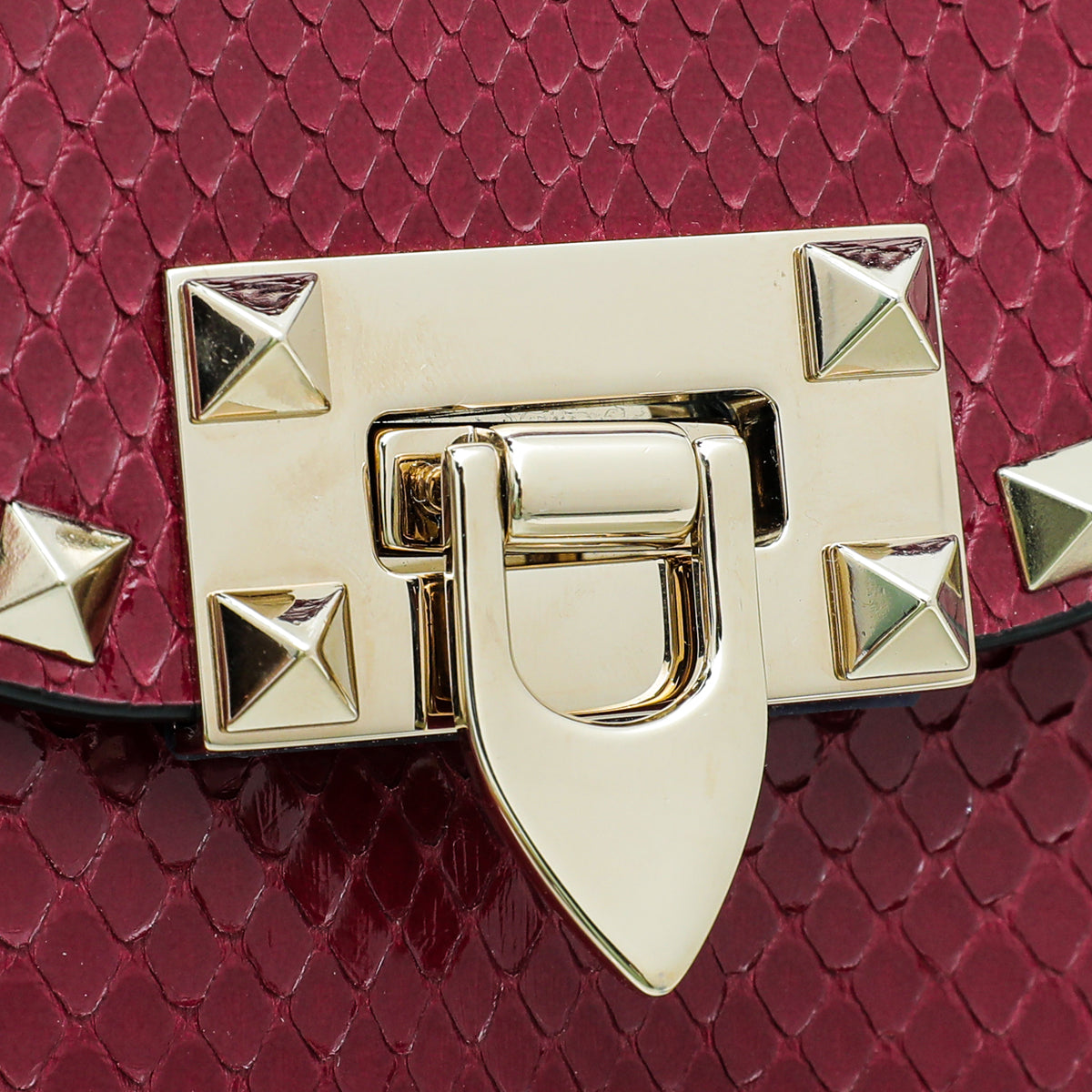 Valentino Maroon Python Rockstud Flip Lock Small Crossbody Bag