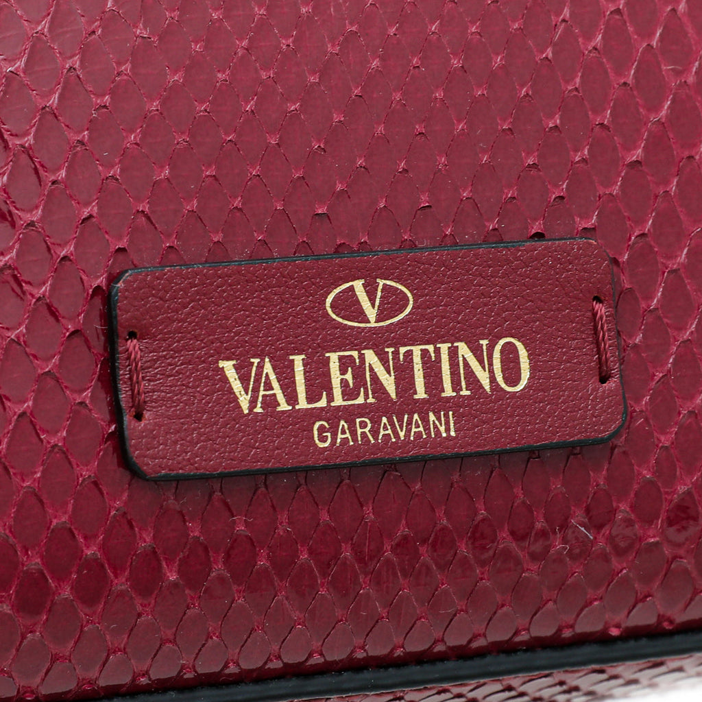 Valentino Maroon Python Rockstud Flip Lock Small Crossbody Bag