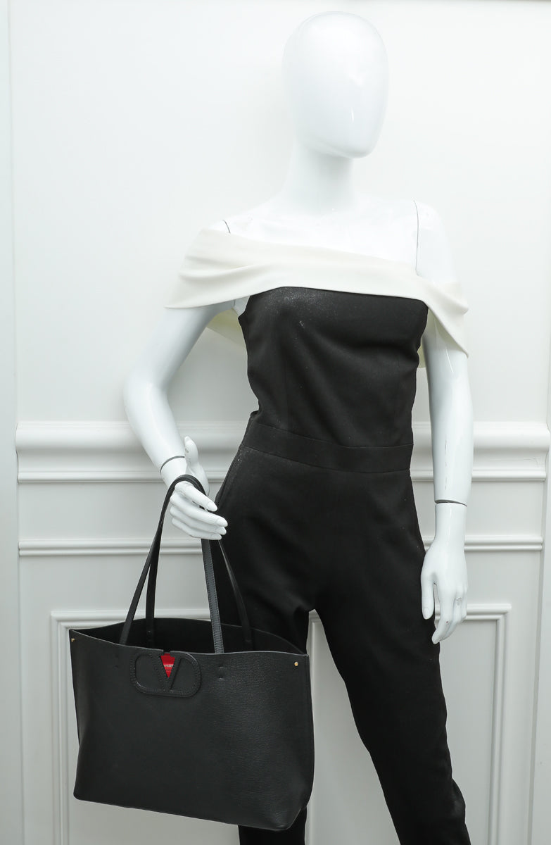 Valentino Black VLogo Fillme Tote Medium Bag