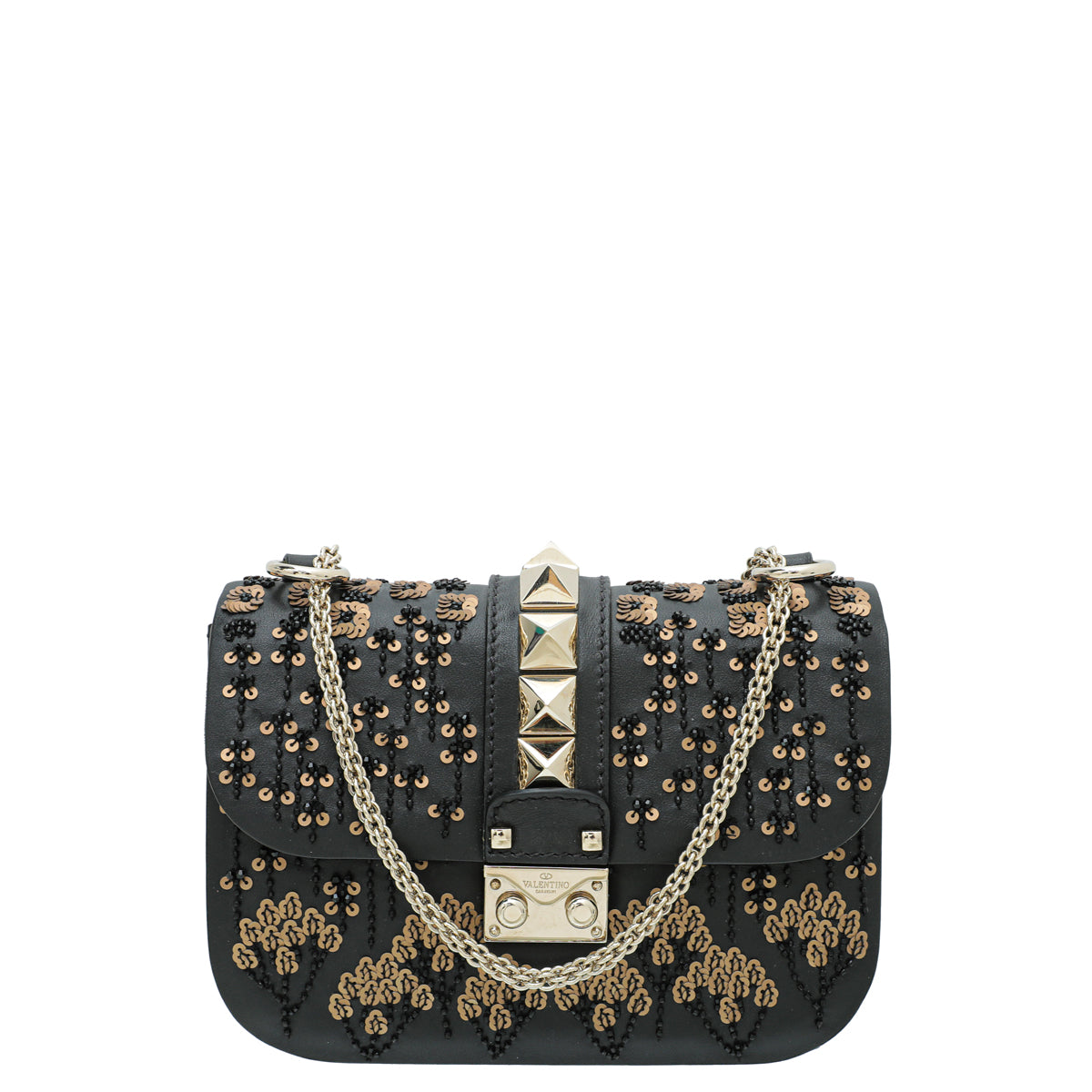 Valentino Glam Lock Sequins Embellished Small Flap Bag
