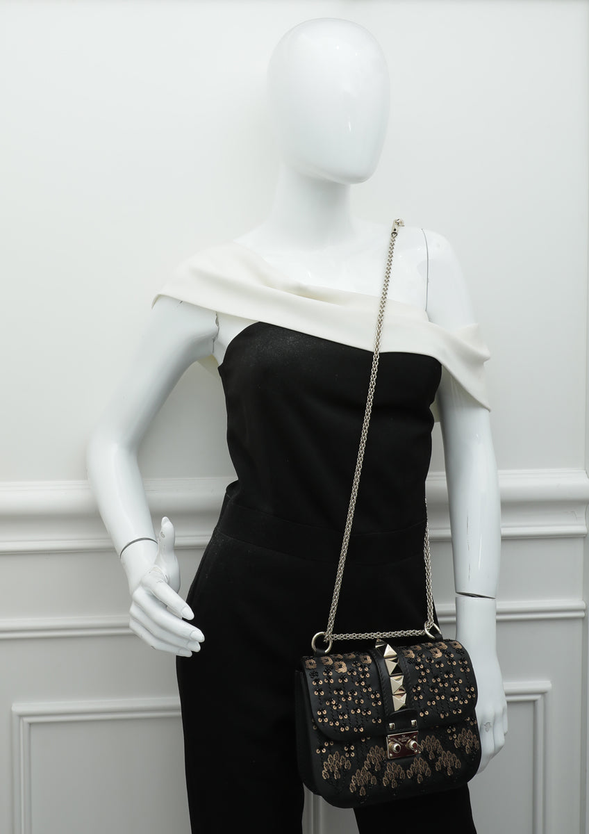 Valentino Glam Lock Sequins Embellished Small Flap Bag