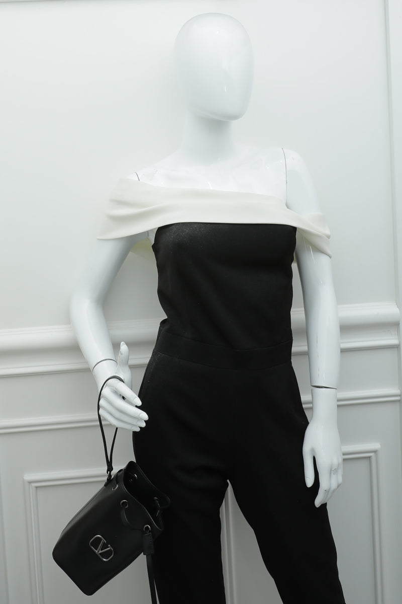 Valentino Black VLogo Wristlet Bucket Bag