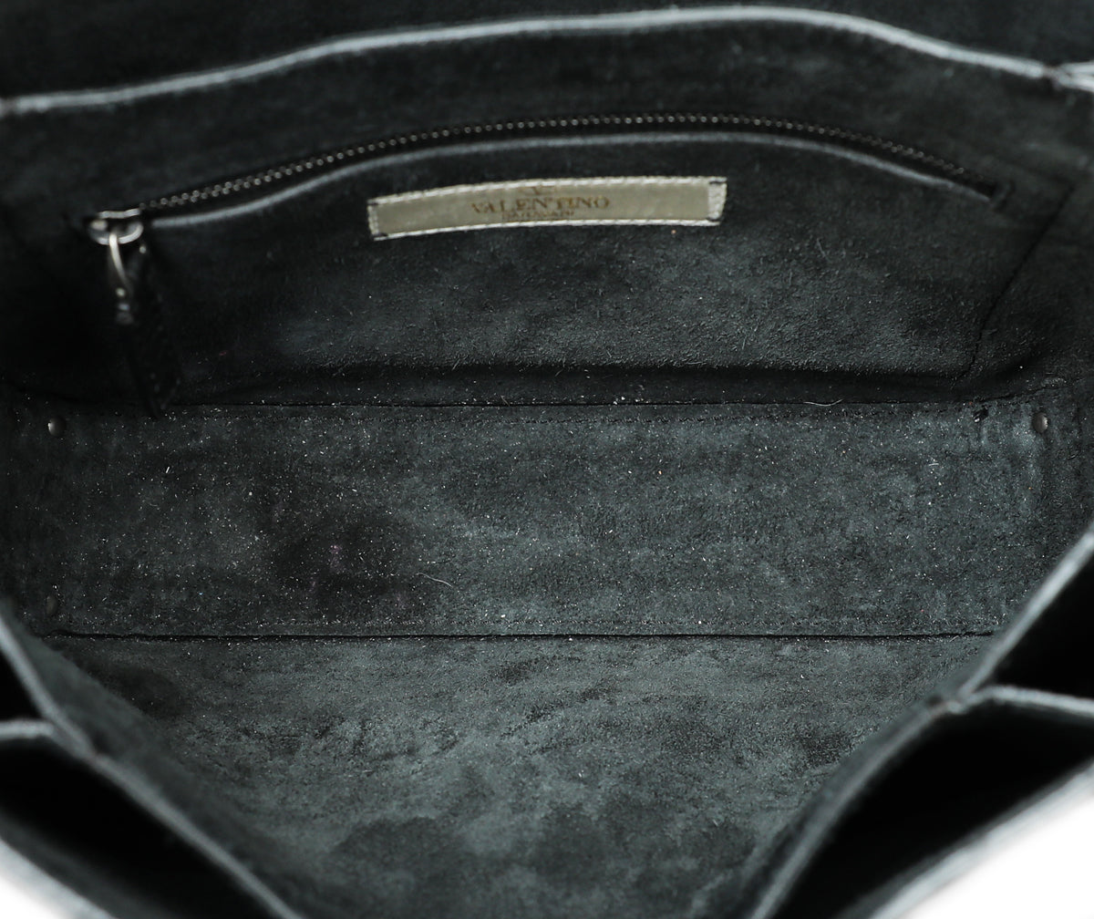 Valentino Black Rockstud Rolling Flap Medium Bag