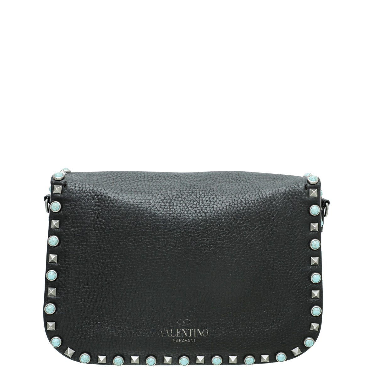 Valentino Black Rockstud Rolling Flap Medium Bag