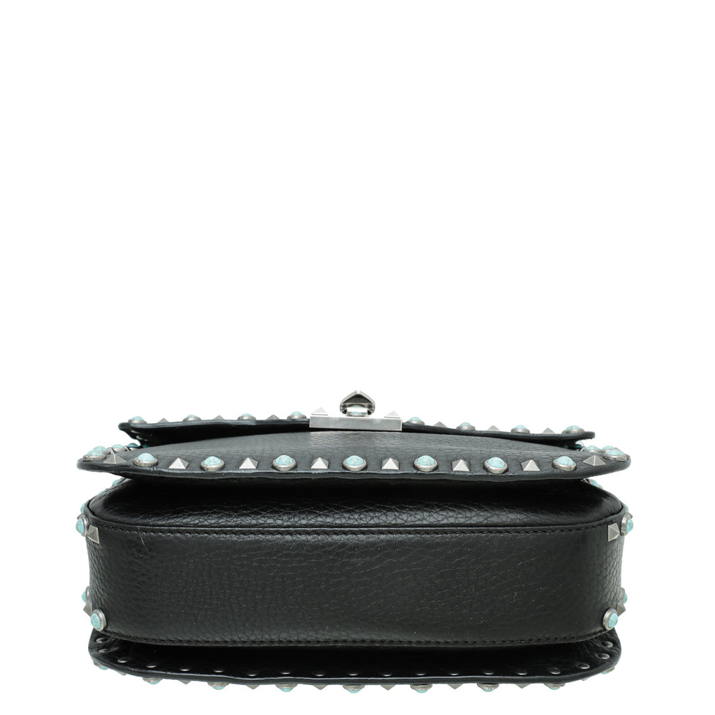 Valentino Black Rockstud Rolling Flap Medium Bag