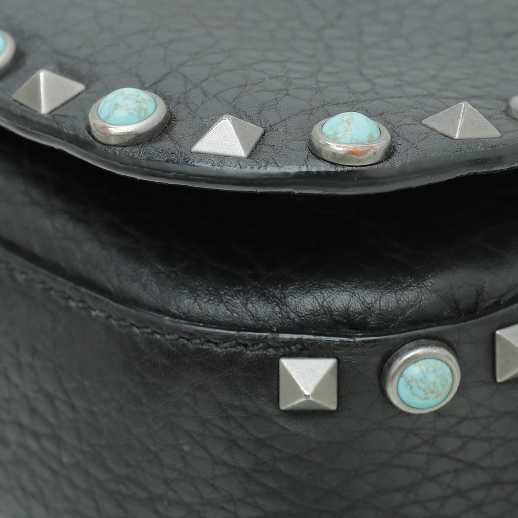Valentino Black Rockstud Rolling Flap Medium Bag