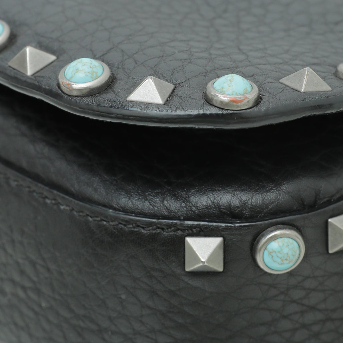 Valentino Black Rockstud Rolling Flap Medium Bag