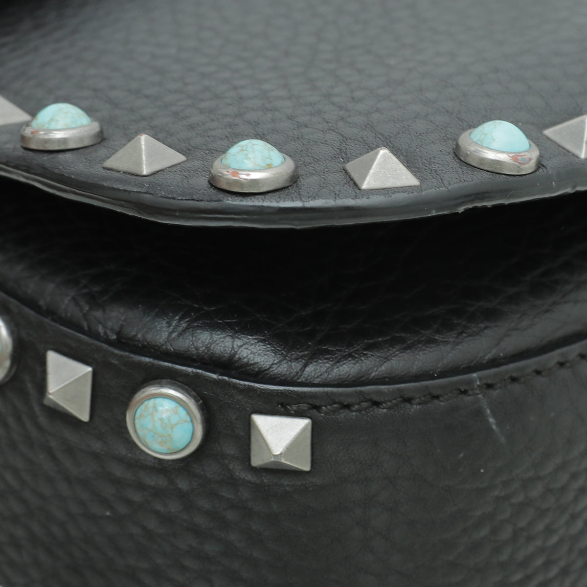 Valentino Black Rockstud Rolling Flap Medium Bag