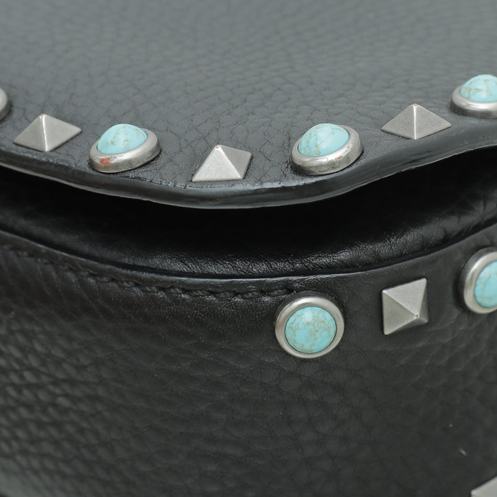 Valentino Black Rockstud Rolling Flap Medium Bag