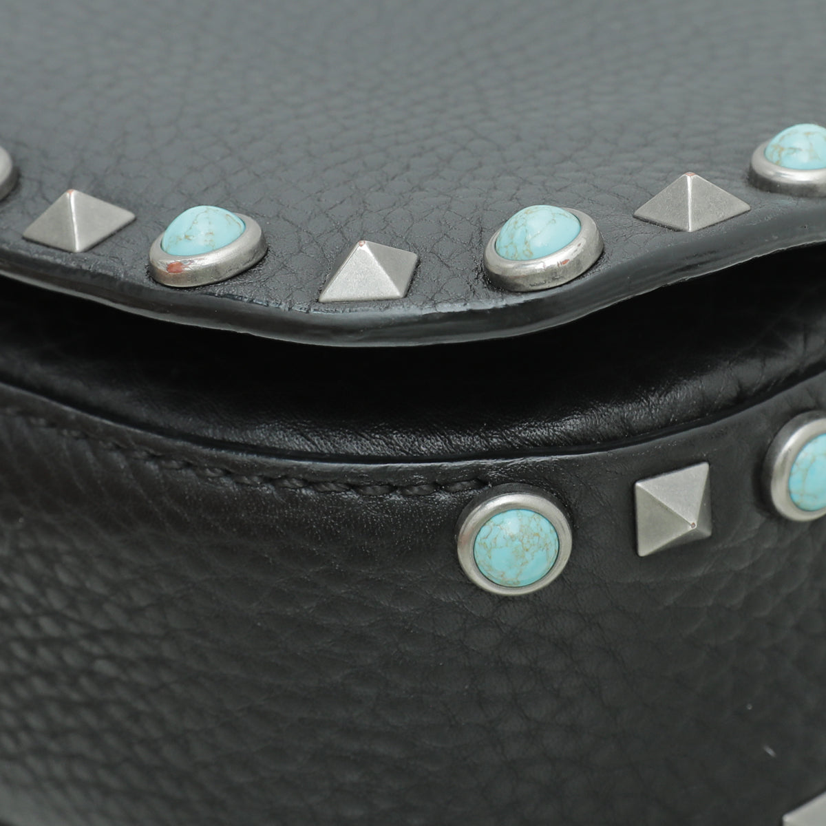 Valentino Black Rockstud Rolling Flap Medium Bag
