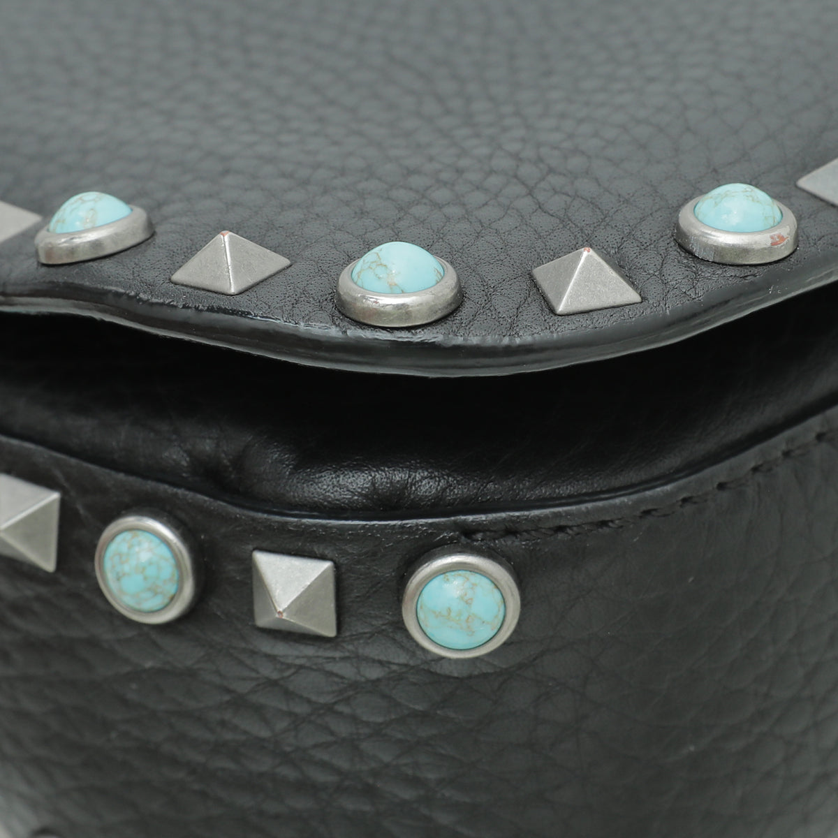 Valentino Black Rockstud Rolling Flap Medium Bag