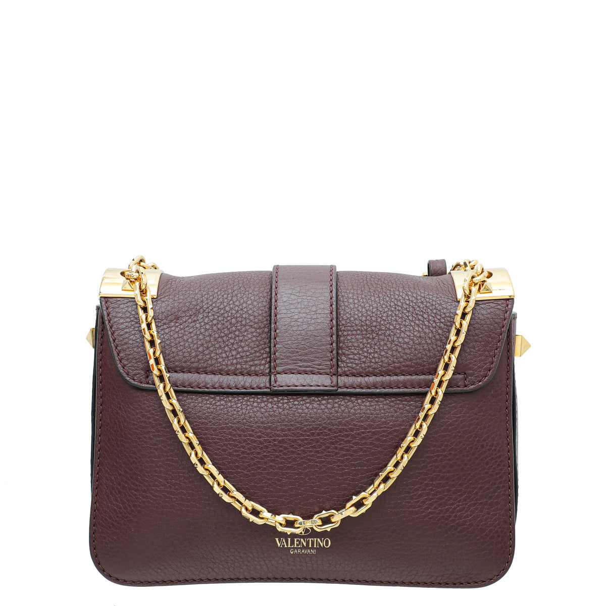 Valentino Burgundy B-Rockstud Flap Chain Medium Bag