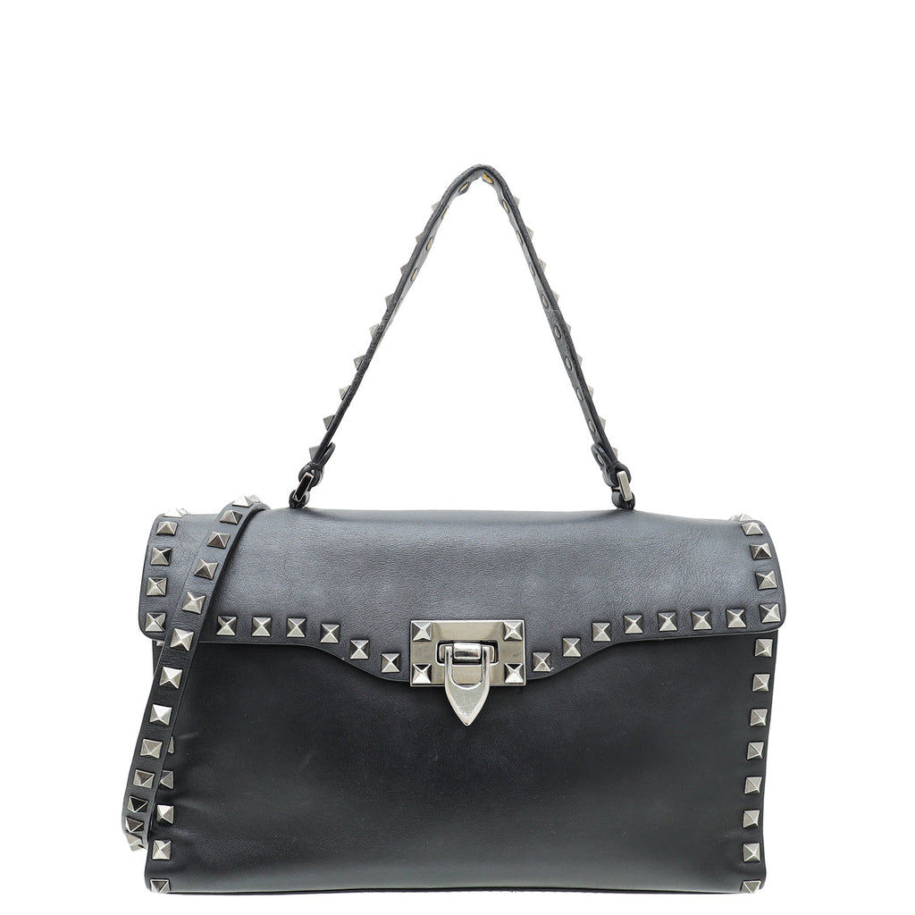 Valentino Black Noir Rockstud Top Handle Flap Bag