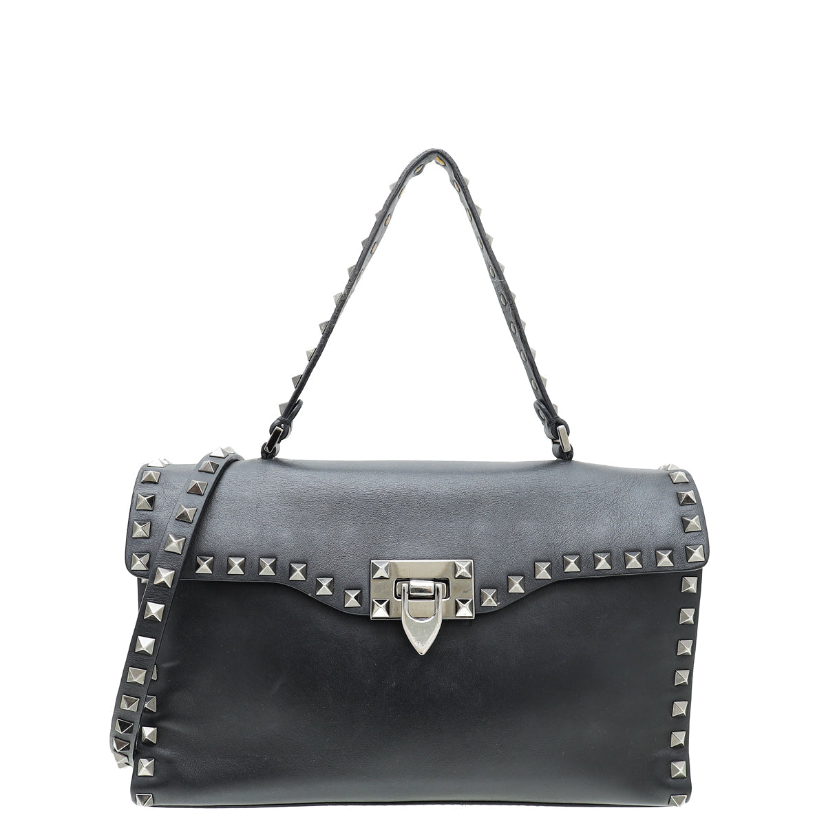 Valentino Black Noir Rockstud Top Handle Flap Bag