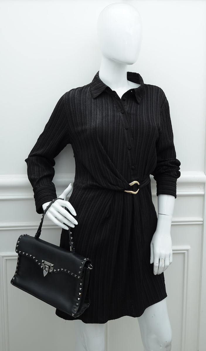 Valentino Black Noir Rockstud Top Handle Flap Bag
