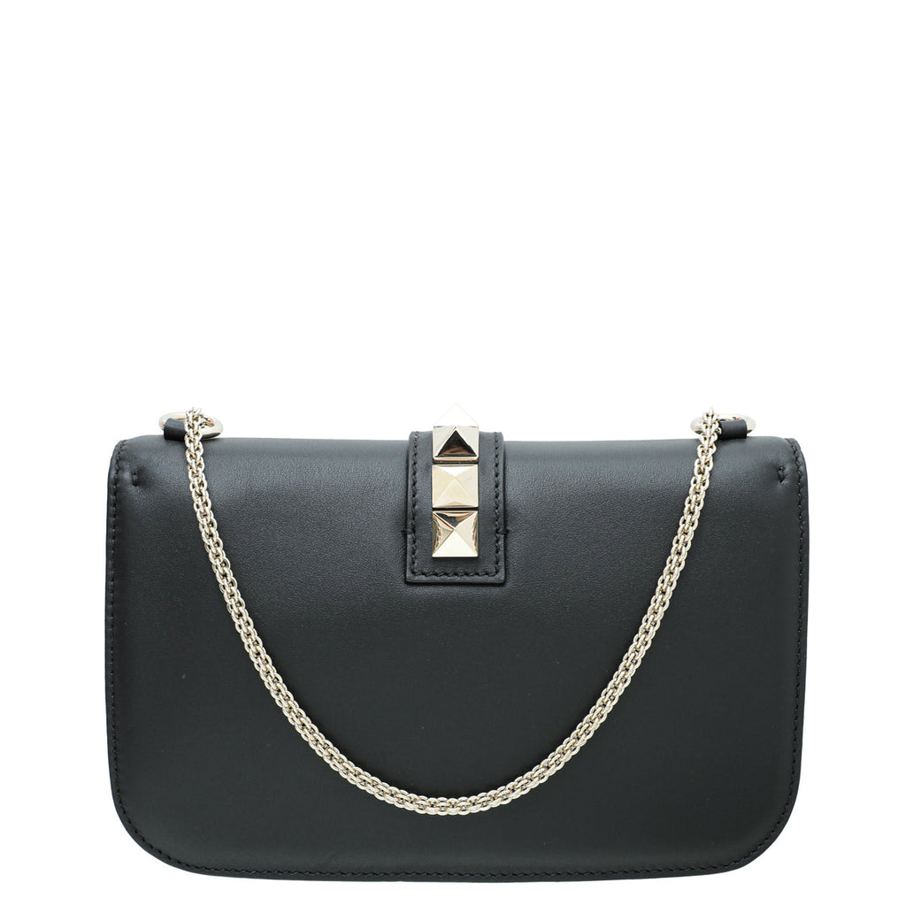 Valentino Black Glam Lock Rockstud Medium Flap Bag