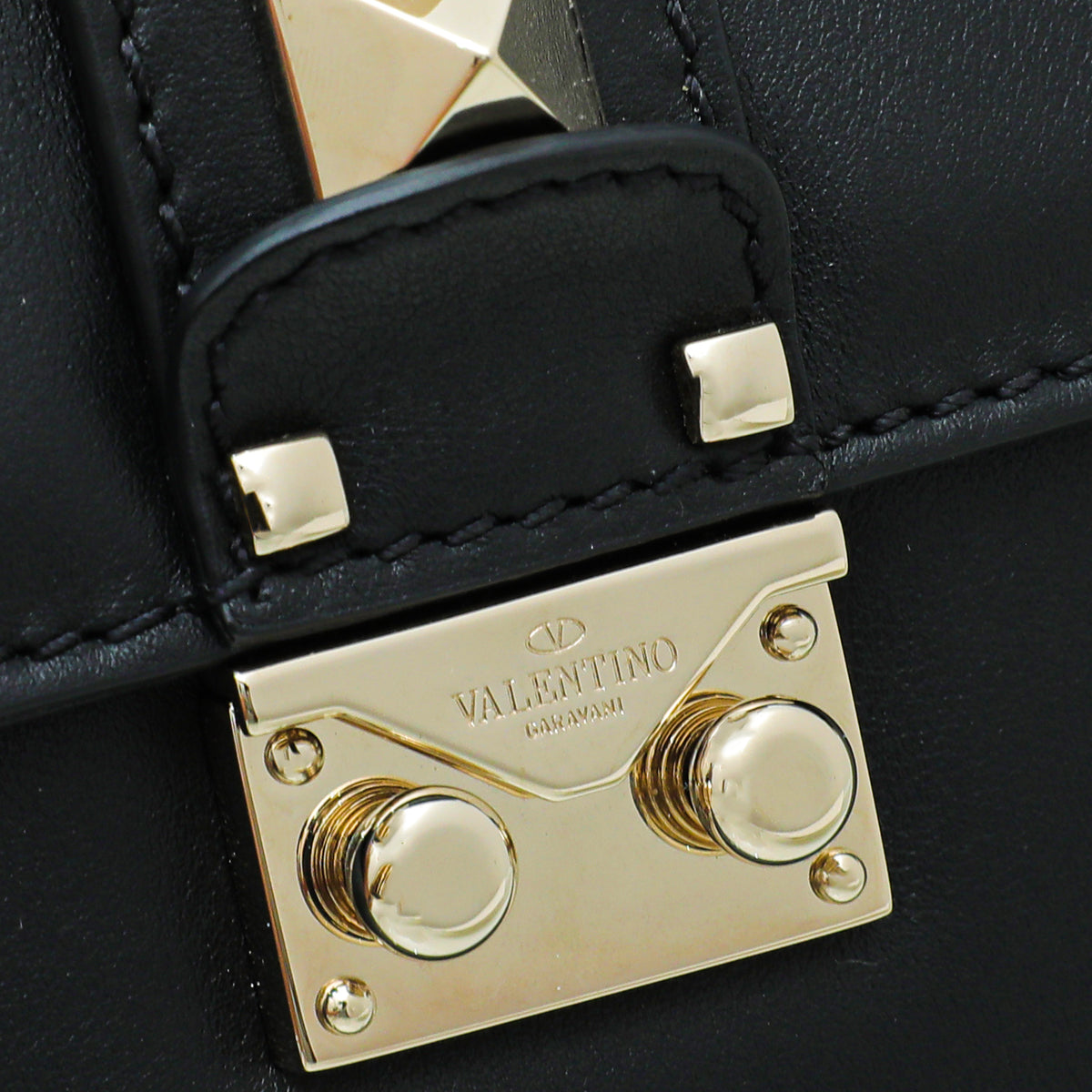 Valentino Black Glam Lock Rockstud Medium Flap Bag