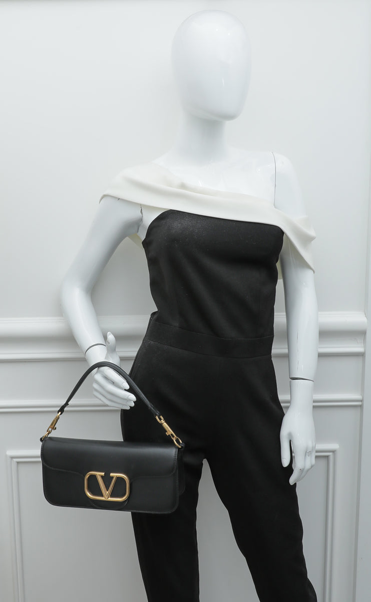 Valentino Black Loco VLogo Flap Convertible Chain Bag