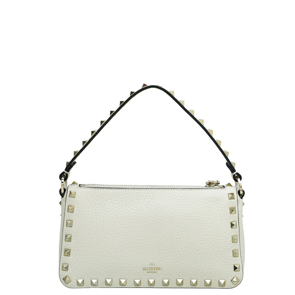Valentino Light Ivory Rockstud Grainy Crossbody Small Bag
