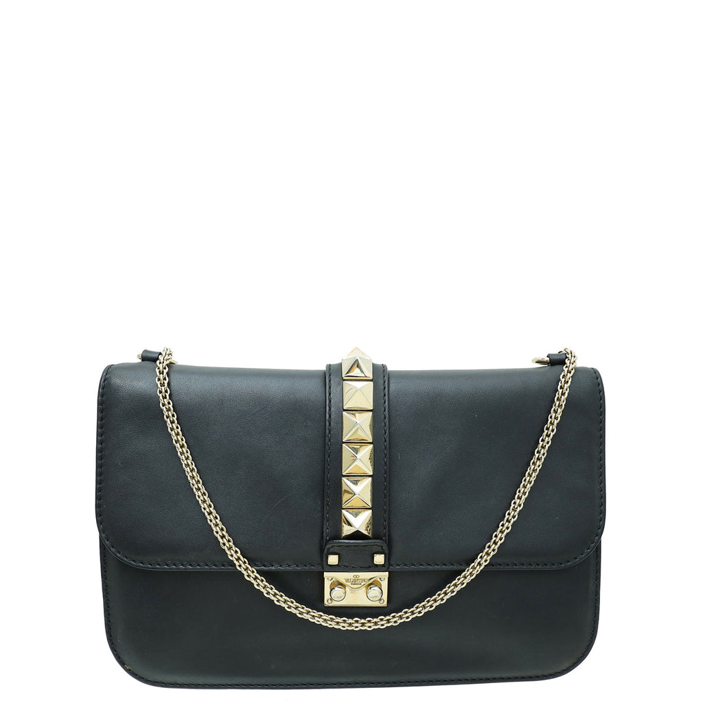Valentino Black Glam Lock Large Flap Shoulder Bag