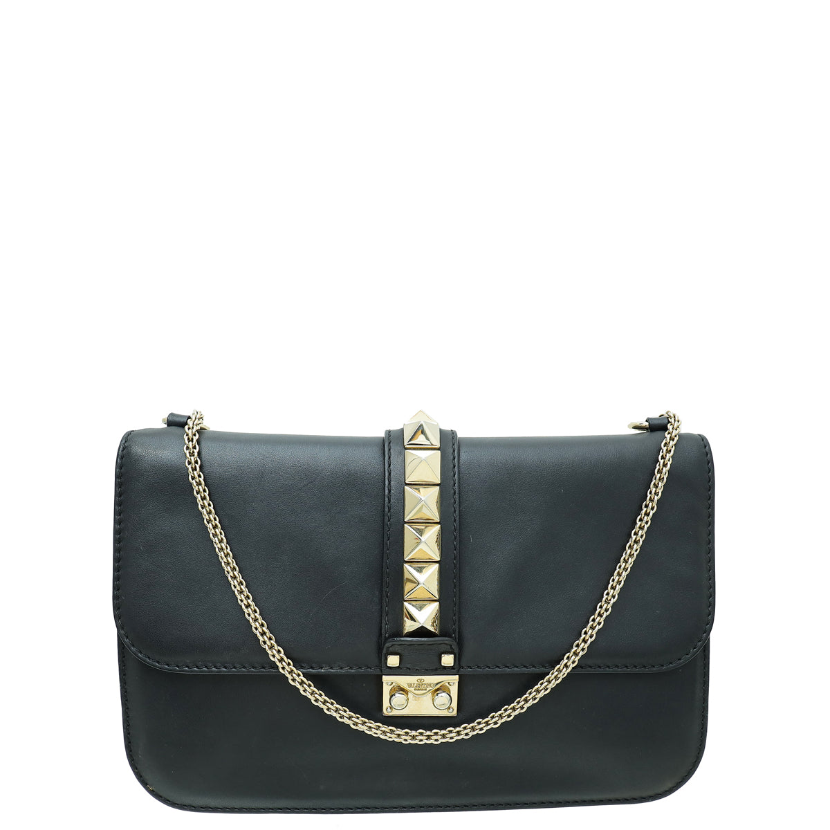 Valentino Black Glam Lock Large Flap Shoulder Bag