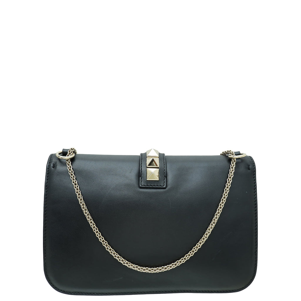 Valentino Black Glam Lock Large Flap Shoulder Bag