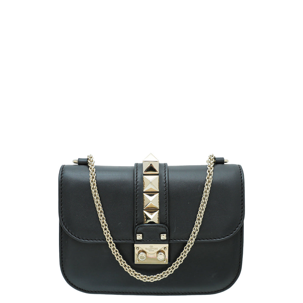 Valentino Black Glam Lock Small Flap Chain Bag