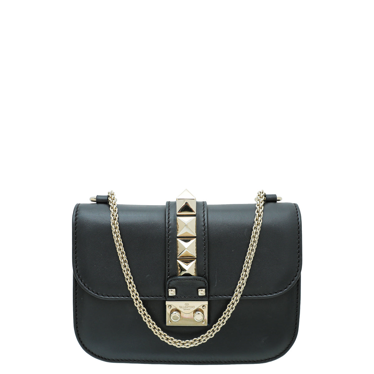 Valentino Black Glam Lock Small Flap Chain Bag