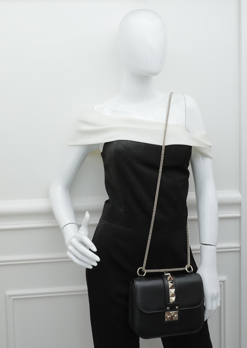 Valentino Black Glam Lock Small Flap Chain Bag