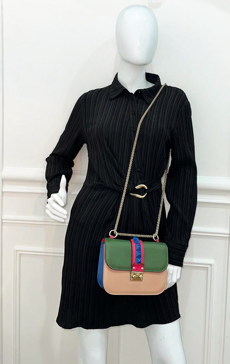 Valentino Multicolor Rockstud Glam Lock Small Chain Bag