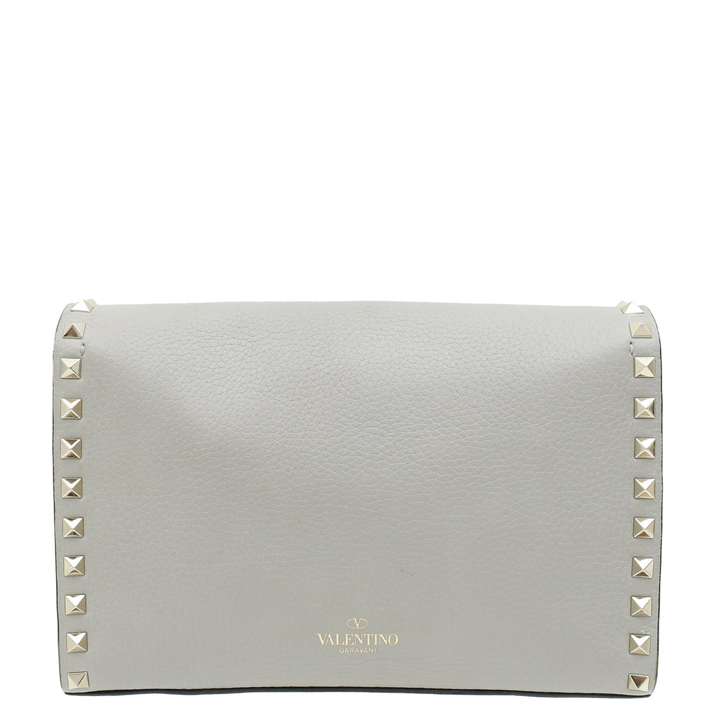 Valentino Gray Rockstud Flip Lock Flap Crossbody Bag