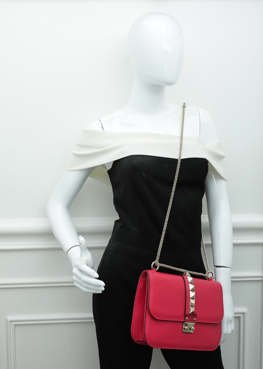Valentino Red Rockstud Glam Lock Flap Medium Bag