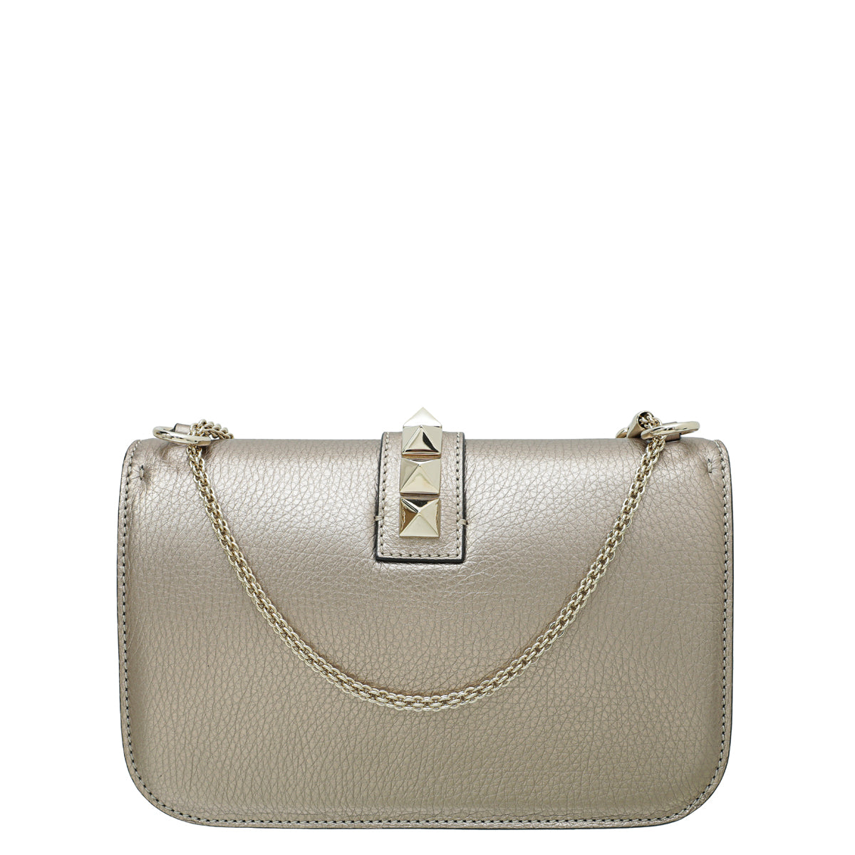 Valentino Metallic Champagne Rockstud Glam Lock Medium Flap Bag
