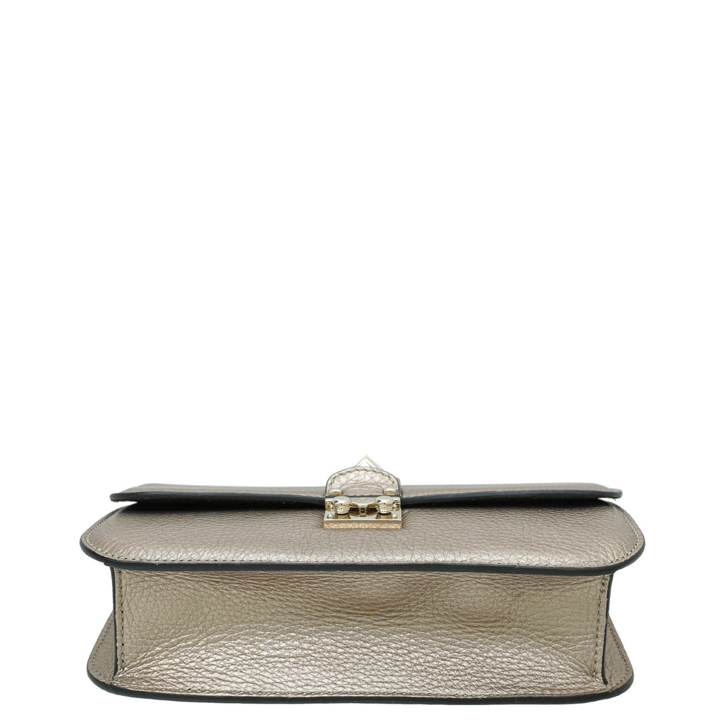 Valentino Metallic Champagne Rockstud Glam Lock Medium Flap Bag