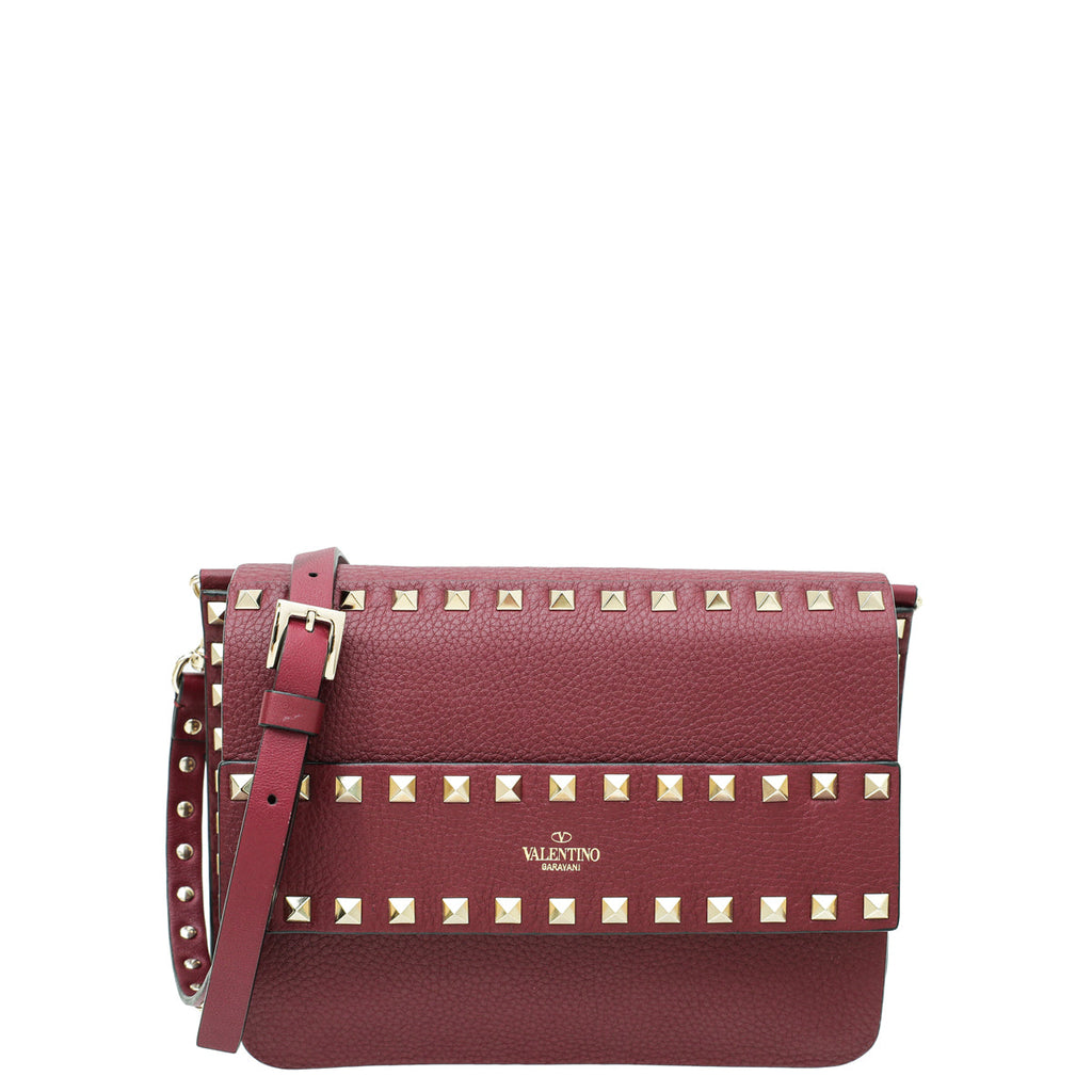 Valentino Burgundy Rockstud Flap Crossbody Bag