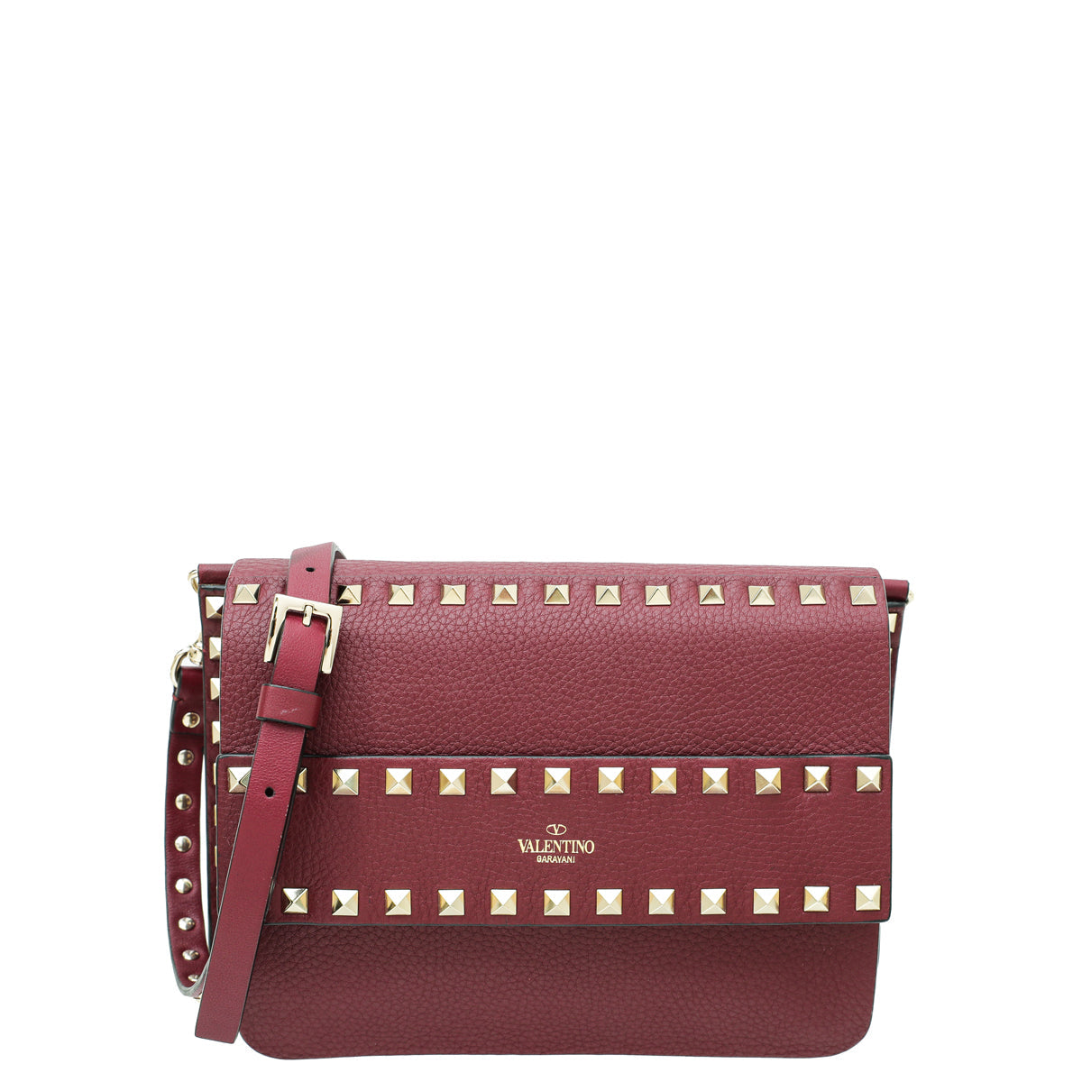 Valentino Burgundy Rockstud Flap Crossbody Bag