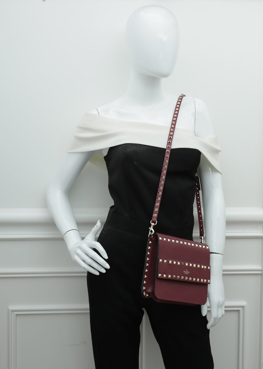 Valentino Burgundy Rockstud Flap Crossbody Bag