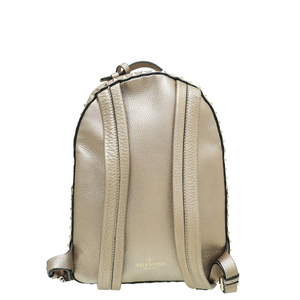 Valentino Metallic Champaign Rockstud Medium Backpack Bag