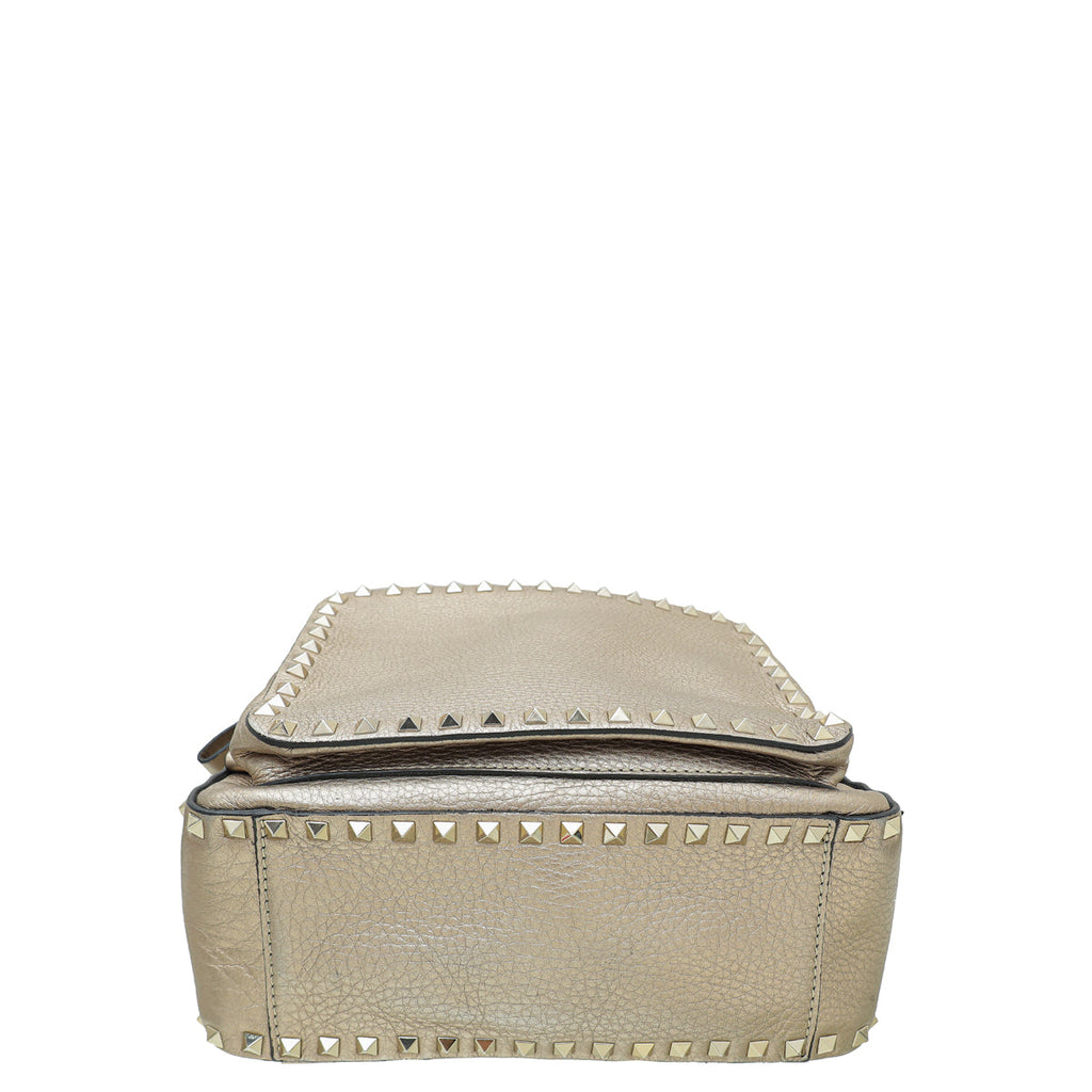 Valentino Metallic Champaign Rockstud Medium Backpack Bag