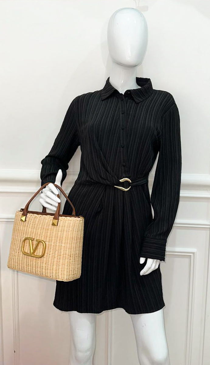 Valentino Bicolor Vlogo Wicker Basket Tote Bag