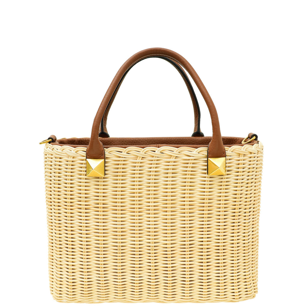 Valentino Bicolor Vlogo Wicker Basket Tote Bag