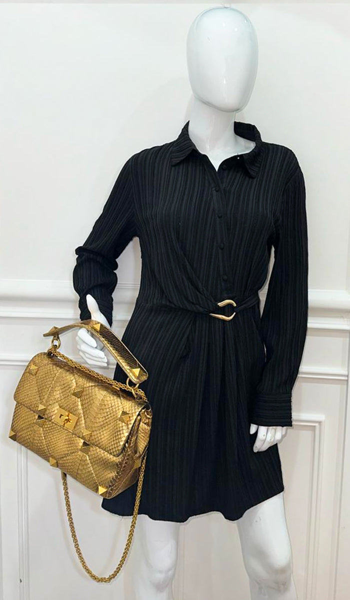 Valentino Metallic Gold Roman Stud The Shoulder Bag Large