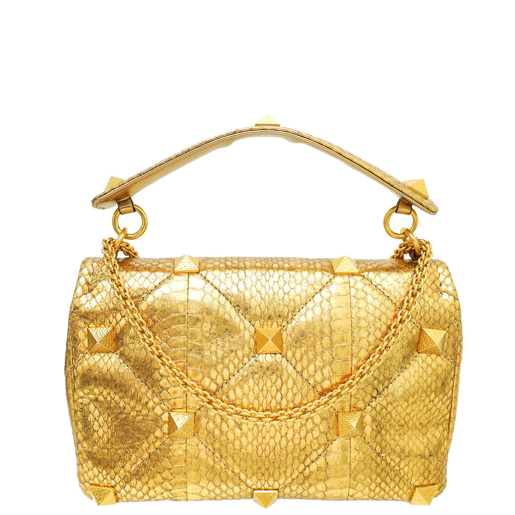 Valentino Metallic Gold Roman Stud The Shoulder Bag Large