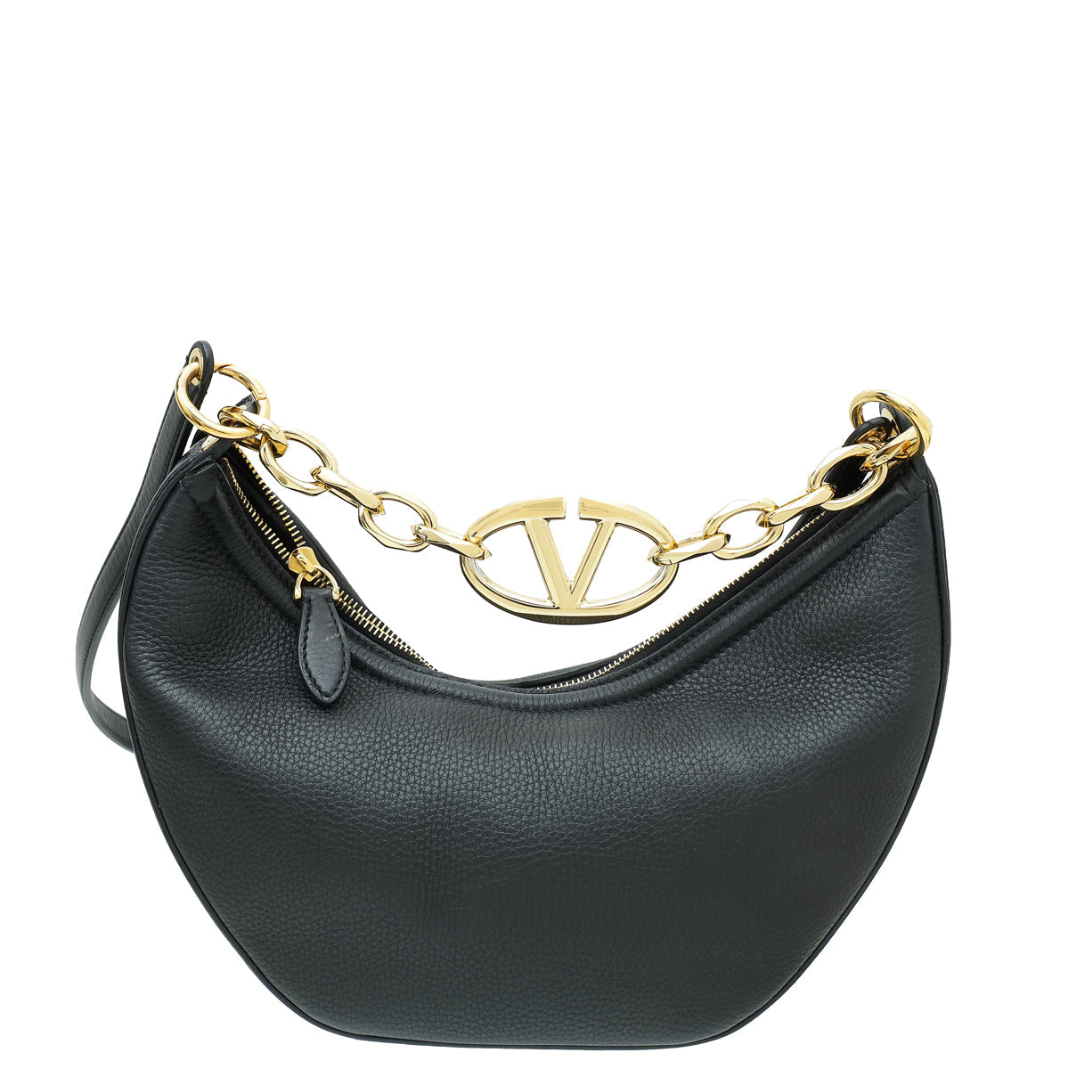 Valentino Black VLogo Moon Small Hobo Bag