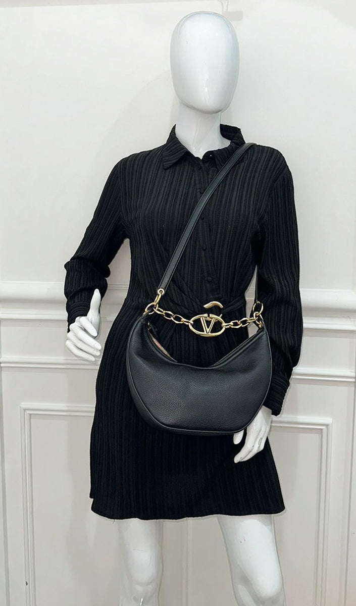 Valentino Black VLogo Moon Small Hobo Bag