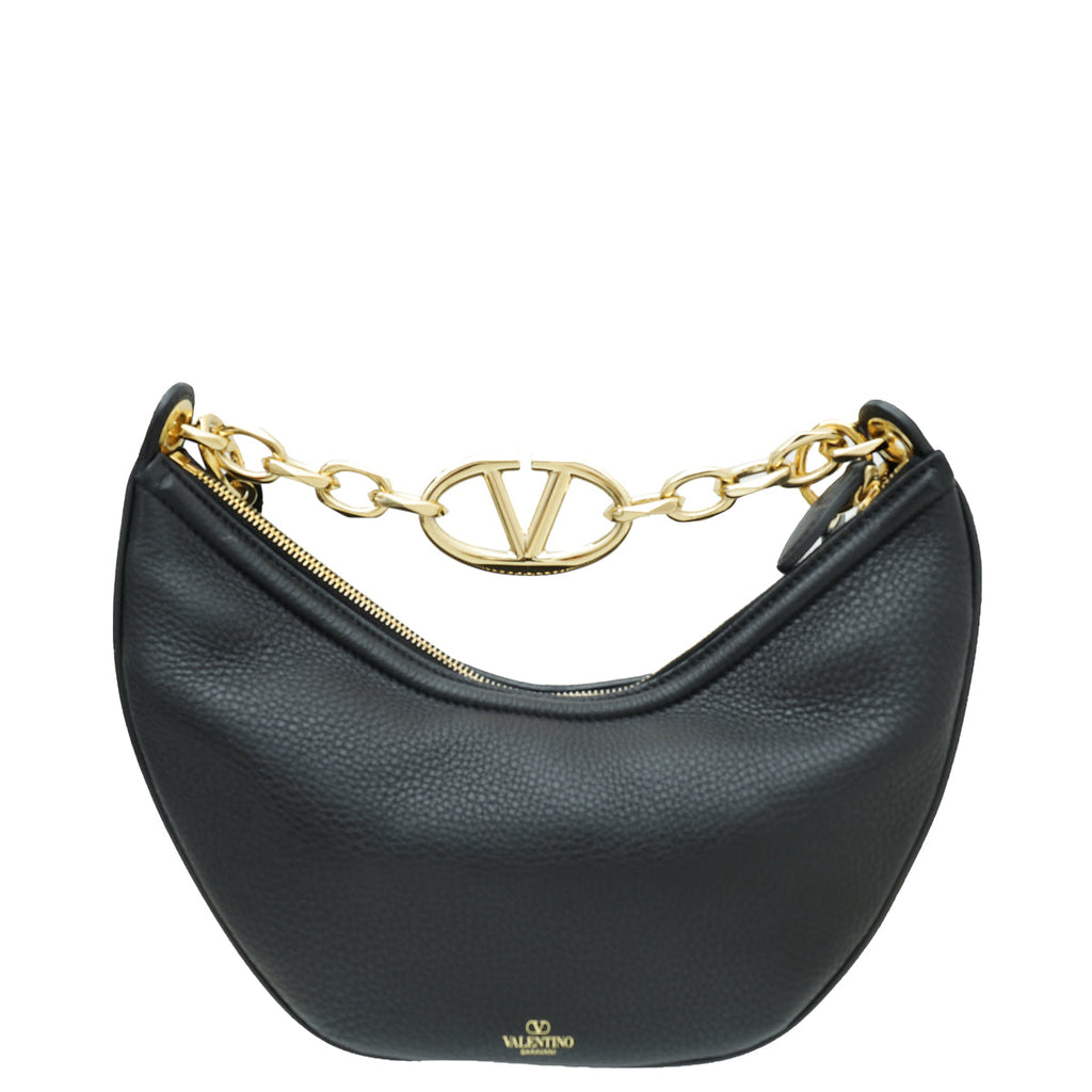 Valentino Black VLogo Moon Small Hobo Bag